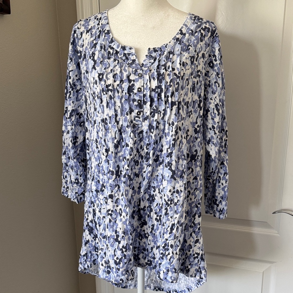 Long Tall Sally Abstract Blue and White Blouse